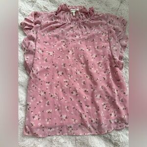 Joie Pink Floral Ruffle Neck Blouse